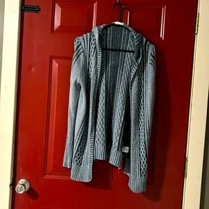 Blue hooded cardigan sweater